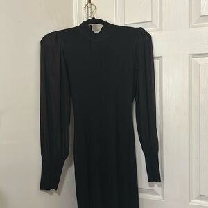 Tulle Sleeved Turtleneck Black Dress by Almost Famous